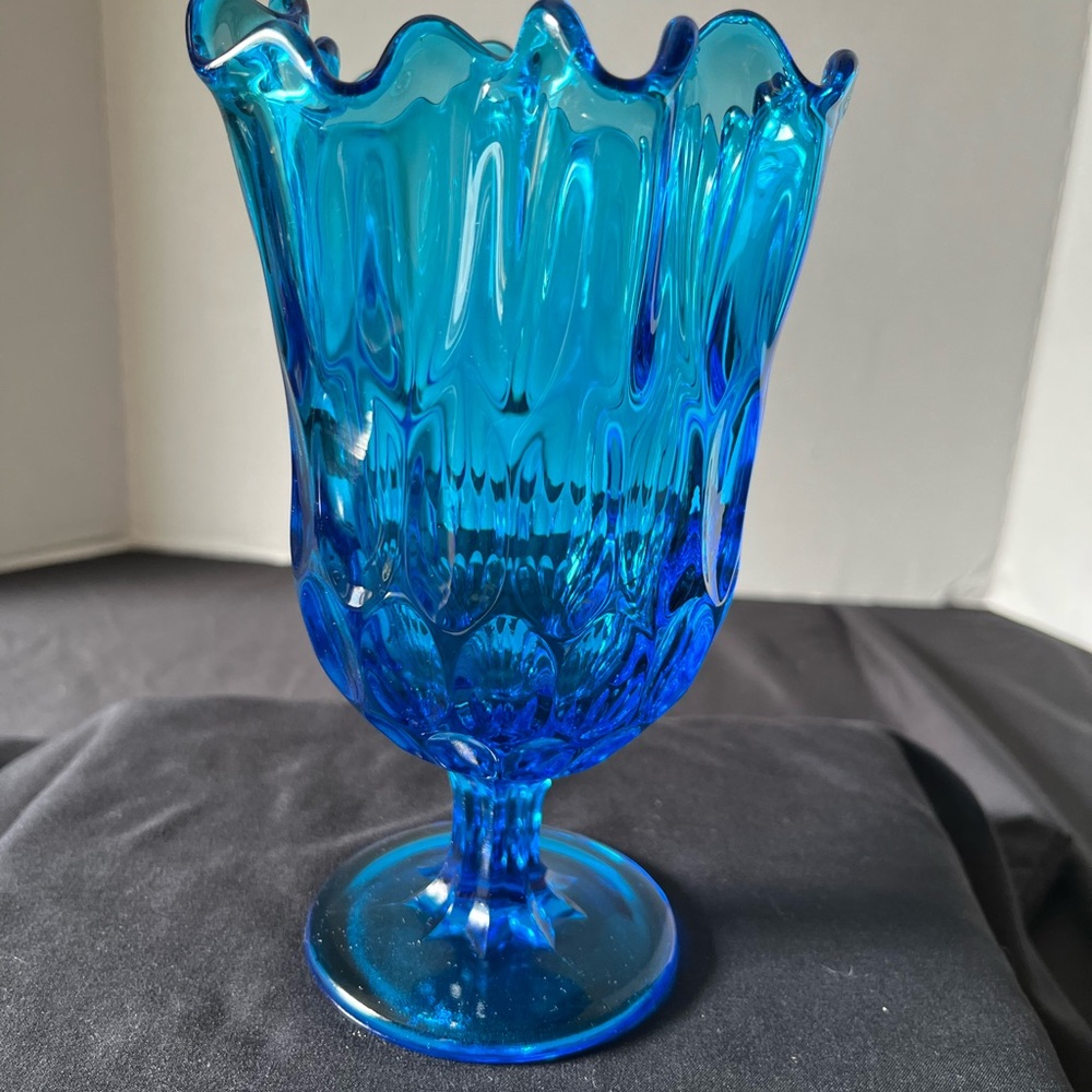 Vintage Fenton Swung Blue Glass Vase